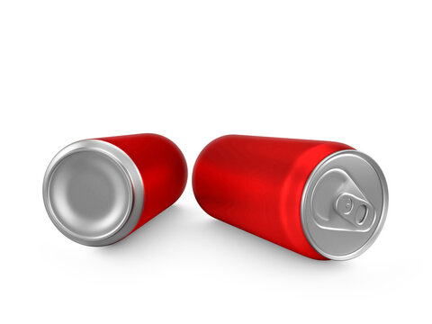 Red aluminium cans, transparent background