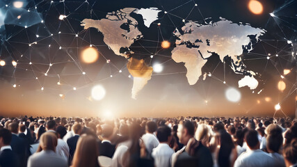 Fototapeta na wymiar International business partnership. Business people standing silhouette on world map background, Global business concept. Global business concept, generative ai.