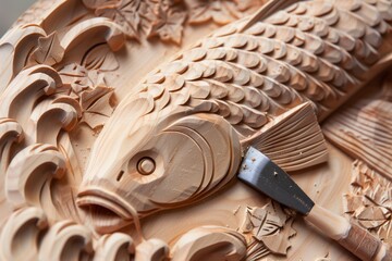 fishtail chisel carving intricate designs - obrazy, fototapety, plakaty