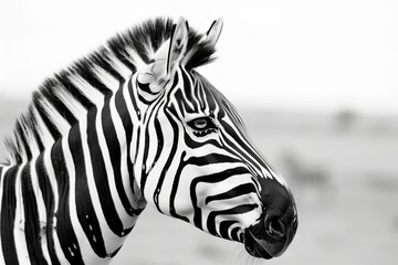 side view of a zebra, eye gazing into the distance