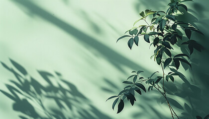 Green plants against a dreamy shadow backdrop for relaxation and refreshment. minimal abstract background image for presentation design