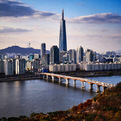Fototapeta premium 미래 서울 도시 풍경