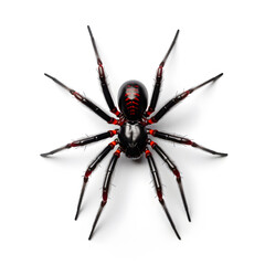 Black Widow Spider Isolated on White Background, High Detail Close-Up