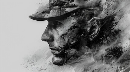  Army Veteran Cinematic Vector Tattoo Design - obrazy, fototapety, plakaty