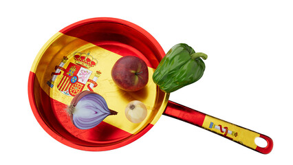 Spanish Flag Adorning a Frying Pan with Wholesome Ingredients - 767126353