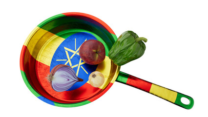 Ethiopian Flag Themed Frying Pan with Healthy Food Ingredients - 767126355