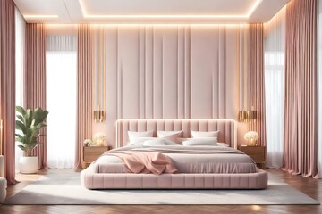 luxurious modern bedroom interior of an expensive spacious light stylish apartment