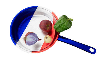French Tricolor Flag on Skillet with Crisp Vegetables on Black Background - 767126367
