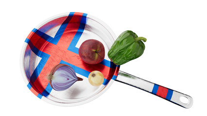 Faroese Flag Motif on Frying Pan with Fresh Ingredients Over Black - 767126370
