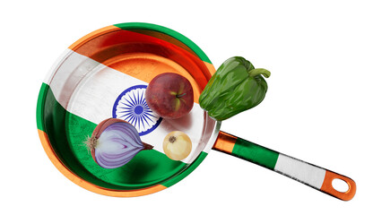 Indian Flag Colors on Skillet with Nutritious Vegetables for Cooking - 767126399