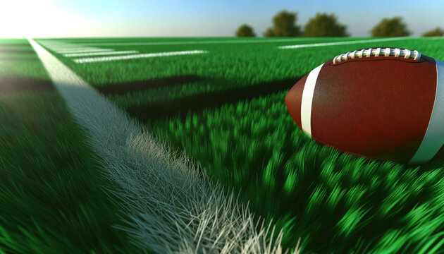 hyper-realistic image showcasing an immaculately detailed and noise-free close-up view of a football field's grass