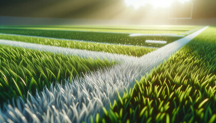 A close-up view of vibrant green grass with distinct white lines painted on it, indicative of a...