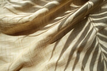 Warm, natural textile backdrop with the soft play of palm shadow and light, ideal for organic, sustainable design elements and backgrounds. Nordic style backdrop.