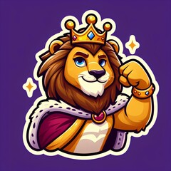 Obraz premium cartoon sticker of a brave lion character wearing a golden crown, lion sticker, animal sticker