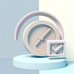 3D illustration of a stylized clock with a simplistic design