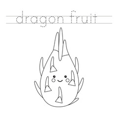 Trace the letters and color cartoon dragon fruit. Handwriting practice for kids.