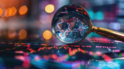 Fototapeta na wymiar Analyzing Stock Market Trends with Magnifying Glass