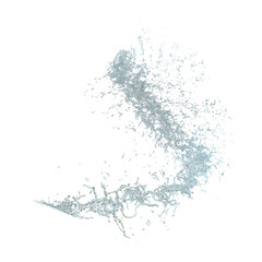 3d water splash transparent, clear blue water scattered around isolated. 3d render illustration