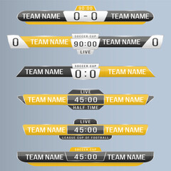 Scoreboard broadcast template and lower titles for football and soccer, vector illustration