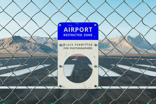 Photography Zone Behind Chain-Link Fence at Airport Runway, Mountain View