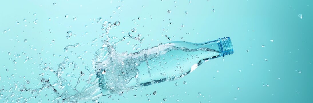 A banner illustration of a bottle of water with splashes for effect emulating the importance of hydration