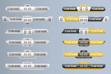 Scoreboard broadcast template and lower titles for football and soccer, vector illustration