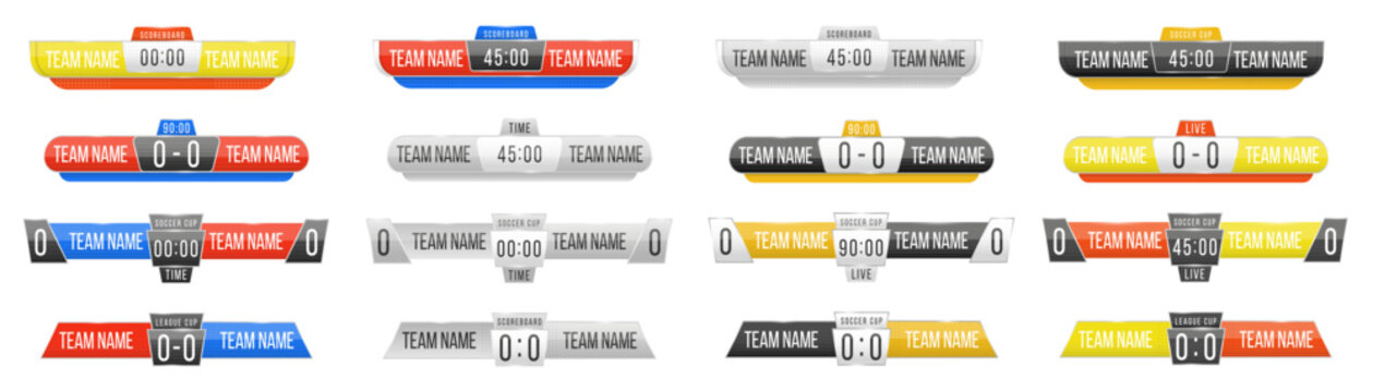 Scoreboard broadcast template and lower titles for football and soccer, vector illustration