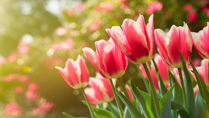 Fototapeta premium Captivating bokeh enhances bright spring tulips in floral background