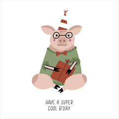 Birthday card with cute piggy