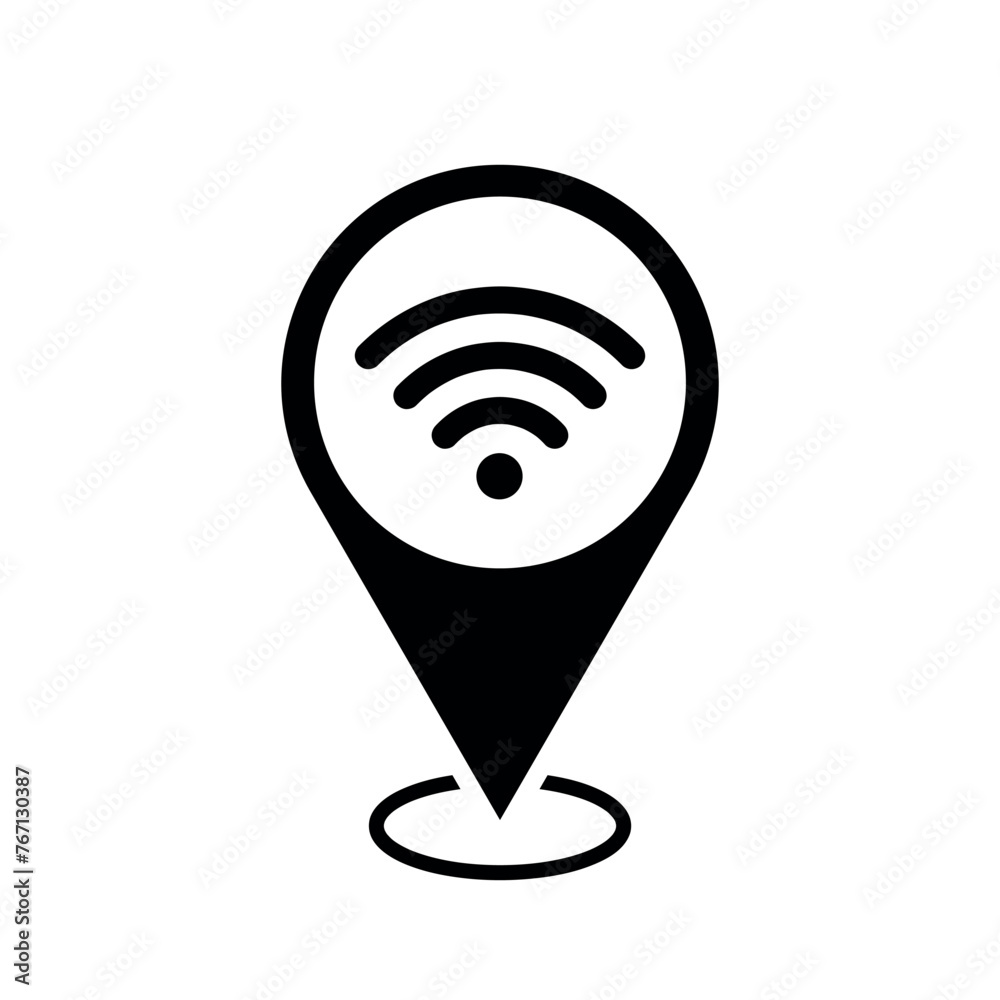 Wall mural pinpoint with wi fi vector icon, map pointer symbol for website, gps navigator, apps, location point