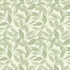 Seamless Green Leaf Pattern on Ivory Background