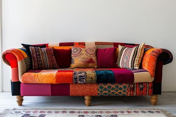 Colorful Patchwork Sofa in Minimalist Living Room