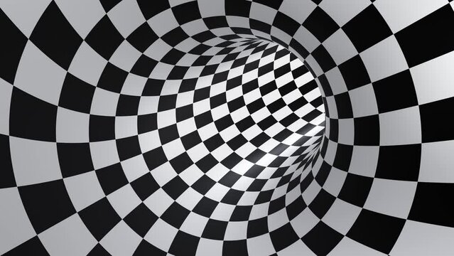 Black and white circle optical illusion tunnel loop animation