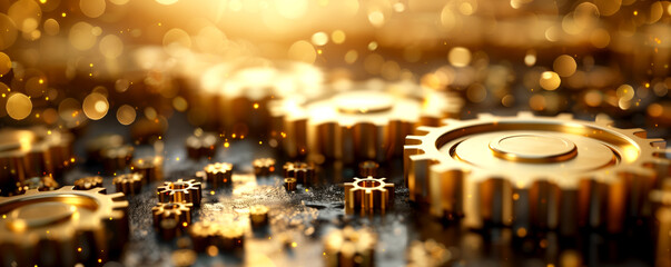 A set of complex gears. Synergy between various nodes and components. The concept of coordinated work in business. Banner