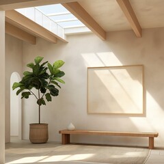 Elegant Living Room with Modern Minimalistic white Painting - obrazy, fototapety, plakaty