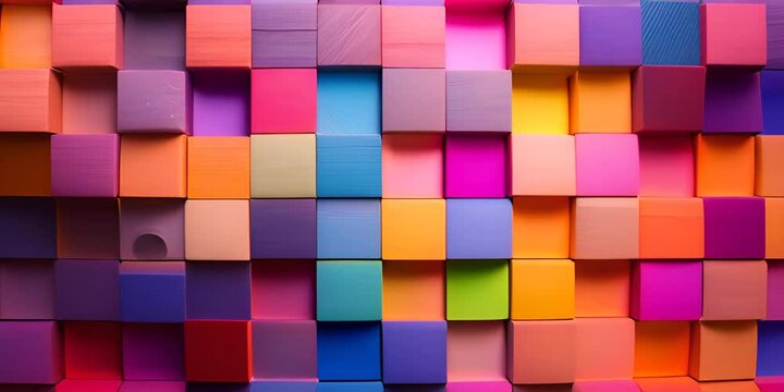 Colorful wooden blocks aligned. Wide format. 4K Video