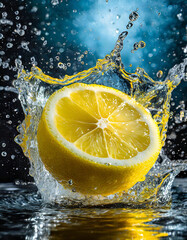 Owoc Cytryny w wodzie. Generative AI - obrazy, fototapety, plakaty