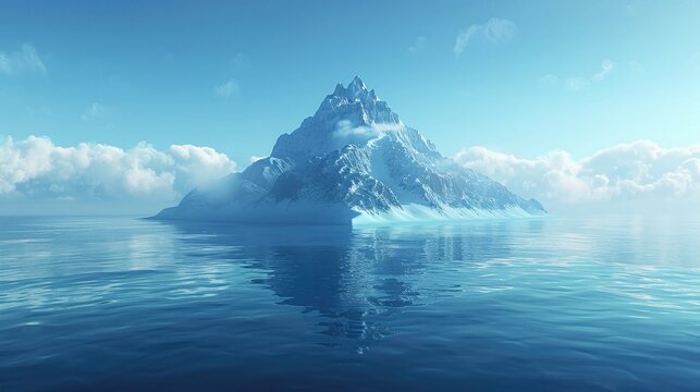3D iceberg in an arctic financial seascape, where the tip signifies shortterm market fluctuations and the submerged portion represents longterm economic undercurrents , 3D render