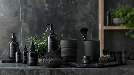 Naklejka premium A sophisticated portrayal of skin care rituals using charcoal-infused products