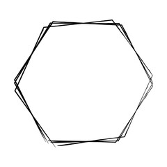 Hexagon grunge texture element frame border shape icon for decorative vintage doodle for design in vector illustration