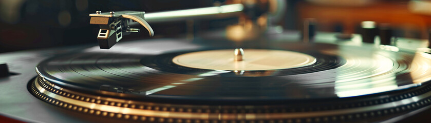 A vintage phonograph record spinning on a turntable - obrazy, fototapety, plakaty