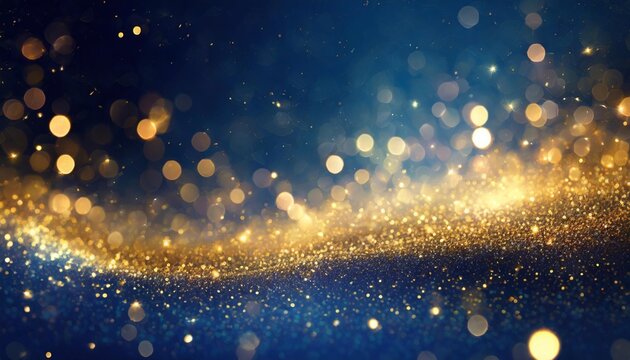 an abstract background featuring dark blue and golden particles christmas golden light shines creating a bokeh effect on the navy blue background gold foil texture is also present