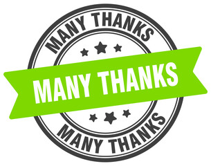 many thanks stamp. many thanks label on transparent background. round sign