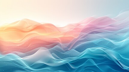 flowing waves rendered in an abstract style with a soft transition of pastel orange to purple hues, conveying calmness and serenity. - obrazy, fototapety, plakaty
