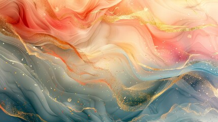 An elegant abstract texture featuring swirls with a mix of pastel shades and sprinkles of golden particles, exuding a sense of luxury and refinement.