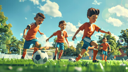 Junior Football Training, Kids Engaged in Soccer Practice Session - obrazy, fototapety, plakaty