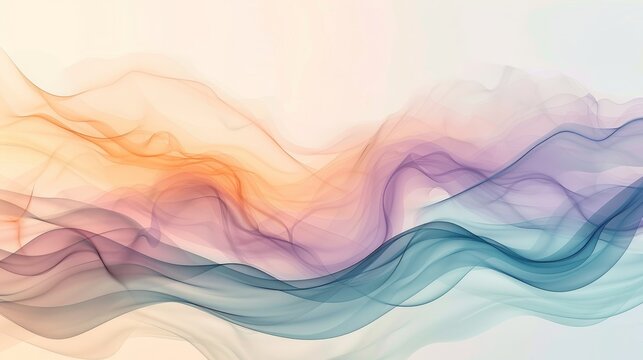 flowing waves rendered in an abstract style with a soft transition of pastel orange to purple hues, conveying calmness and serenity.
