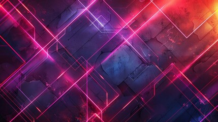 A striking neon grid with geometric lines in vivid colors, creating a pulsating and energetic abstract that's reminiscent of retro-futuristic styles.