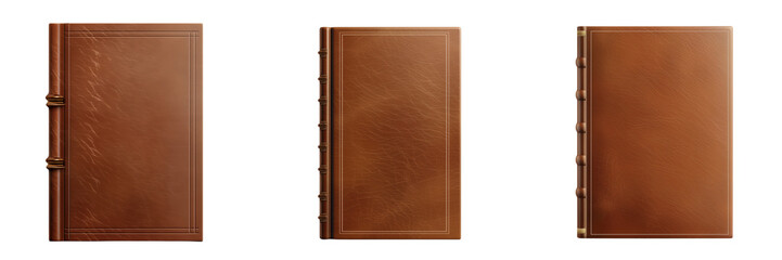 Books with brown covers on transparent background 