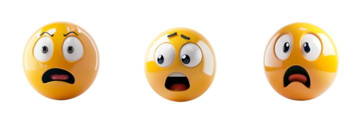 Shocked emoticons faces with facial expressions. Detailed emoji icons